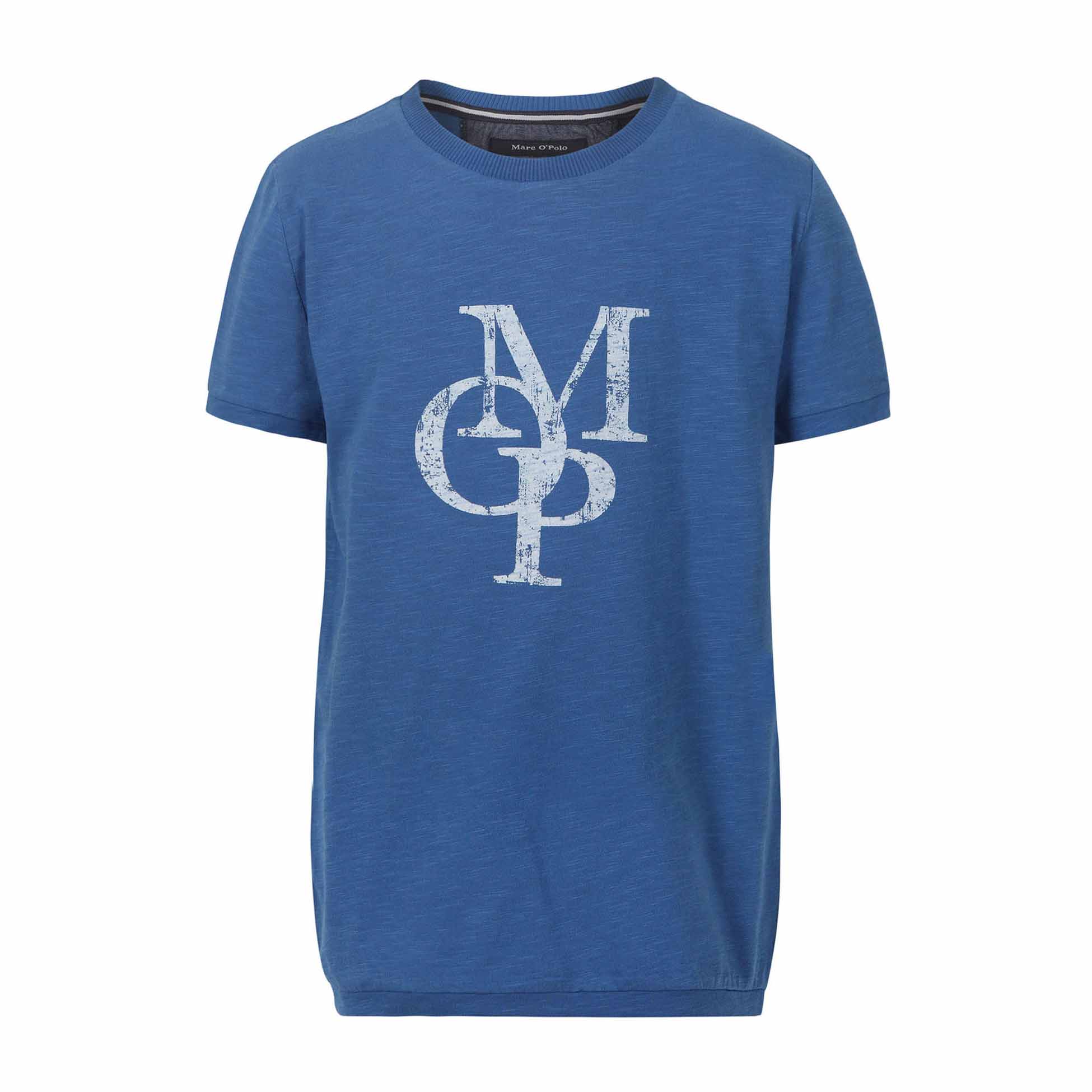 Chłopięcy T-shirt z logo, krótki rękaw, niebieski, Marc O'Polo