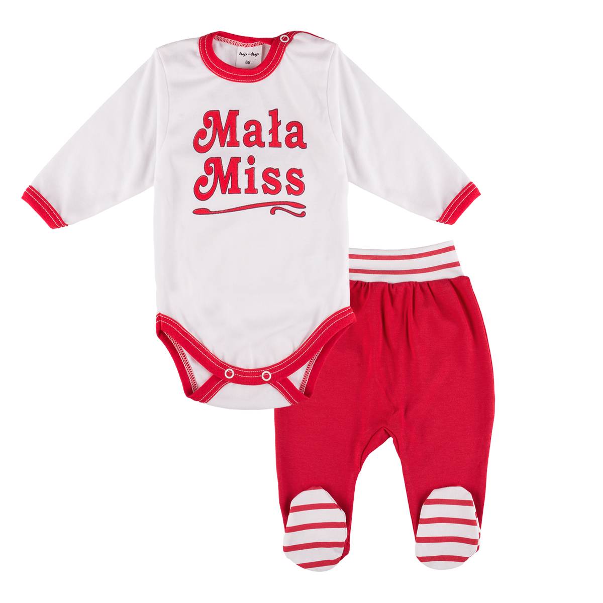 Komplet dziewczęcy body długi rękaw i spodnie dresowe, biało-czerwony Mała Miss, Tup Tup