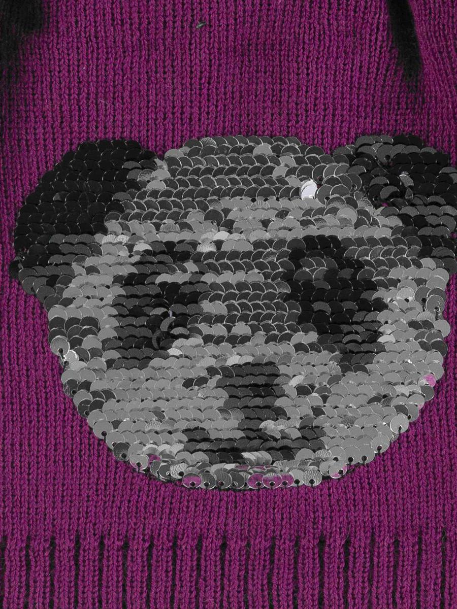 Czapka dziewczęca z pomponem, fioletowa, panda, dwustronne cekiny, Döll