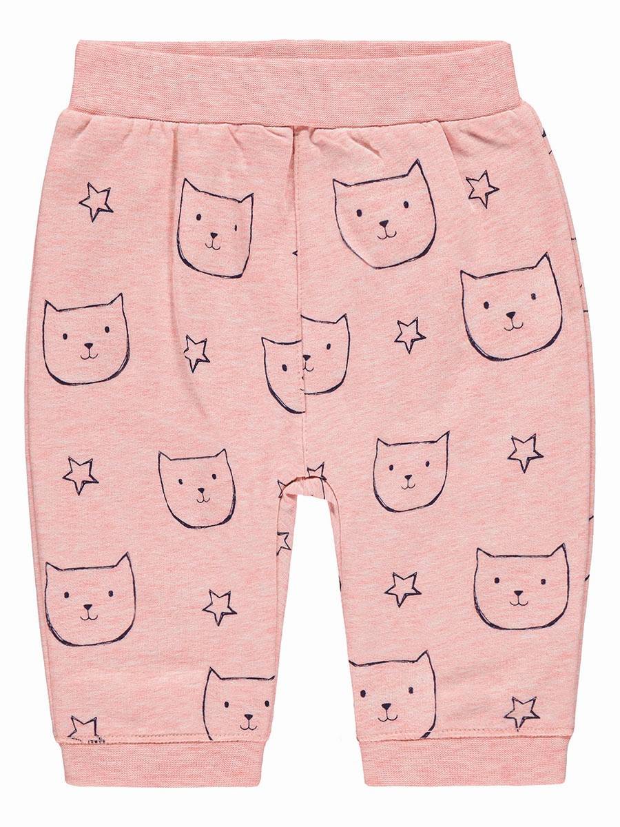 Spodnie dziewczęce dresowe, różowe z nadrukiem w kotki, Bellybutton