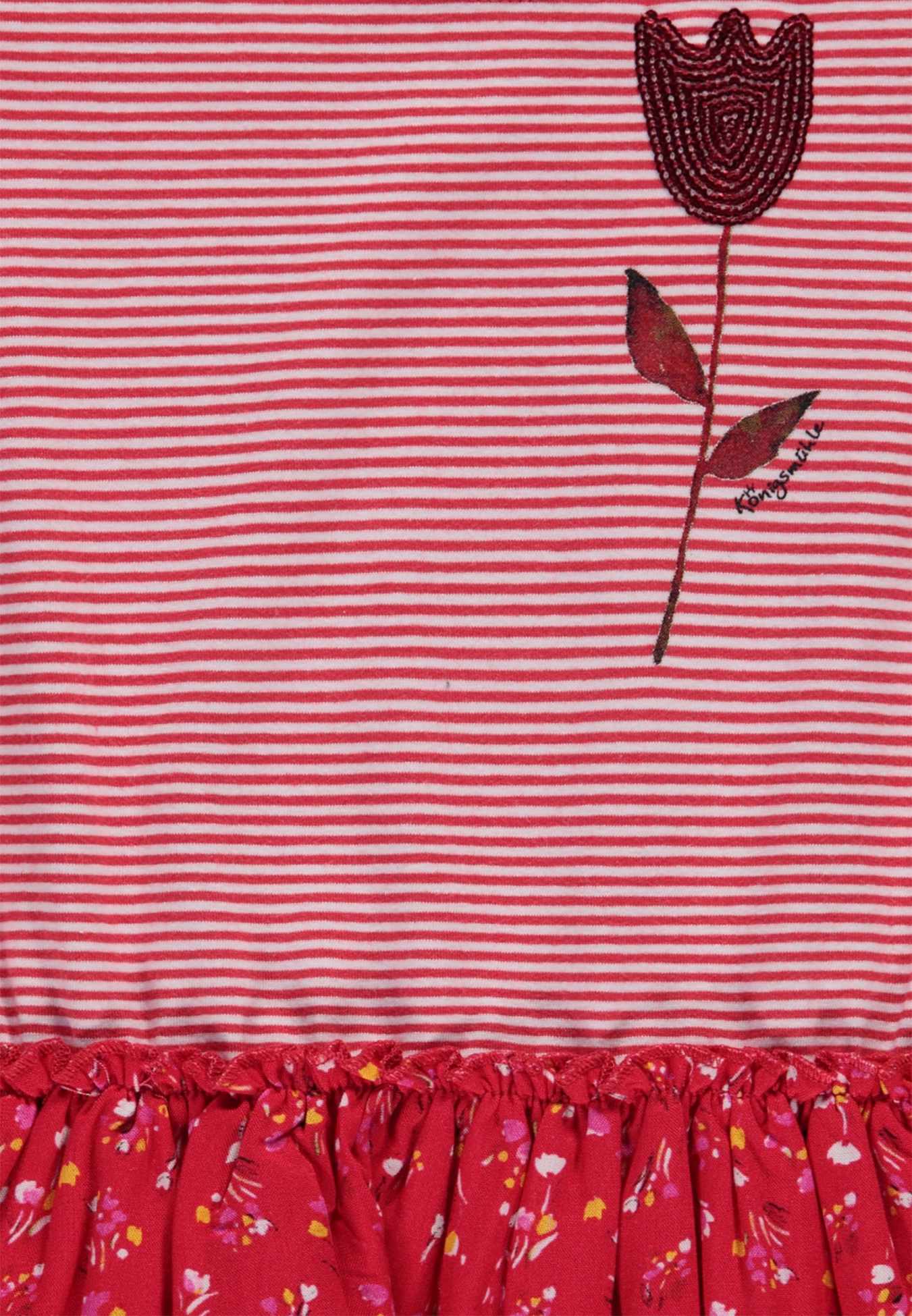 Sukienka dziewczęca z krótkim rękawem, czerwona, kwiatki, Königsmuhle
