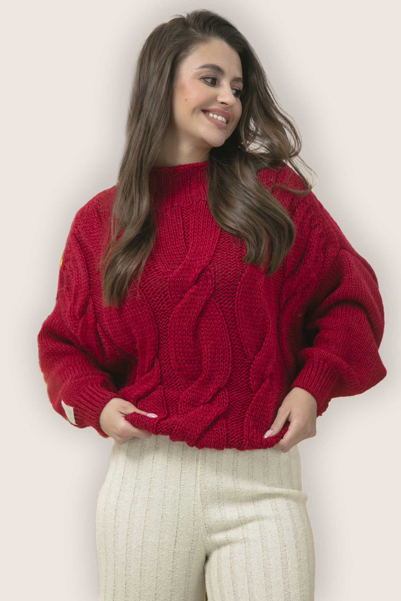 Sweter damski oversize, czerwony, Fobya