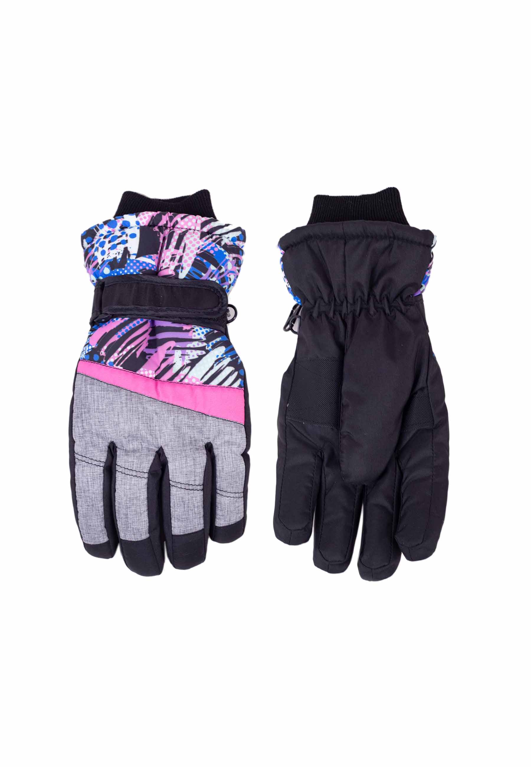 Dziewczęce rękawiczki narciarskie pięciopalczaste szare