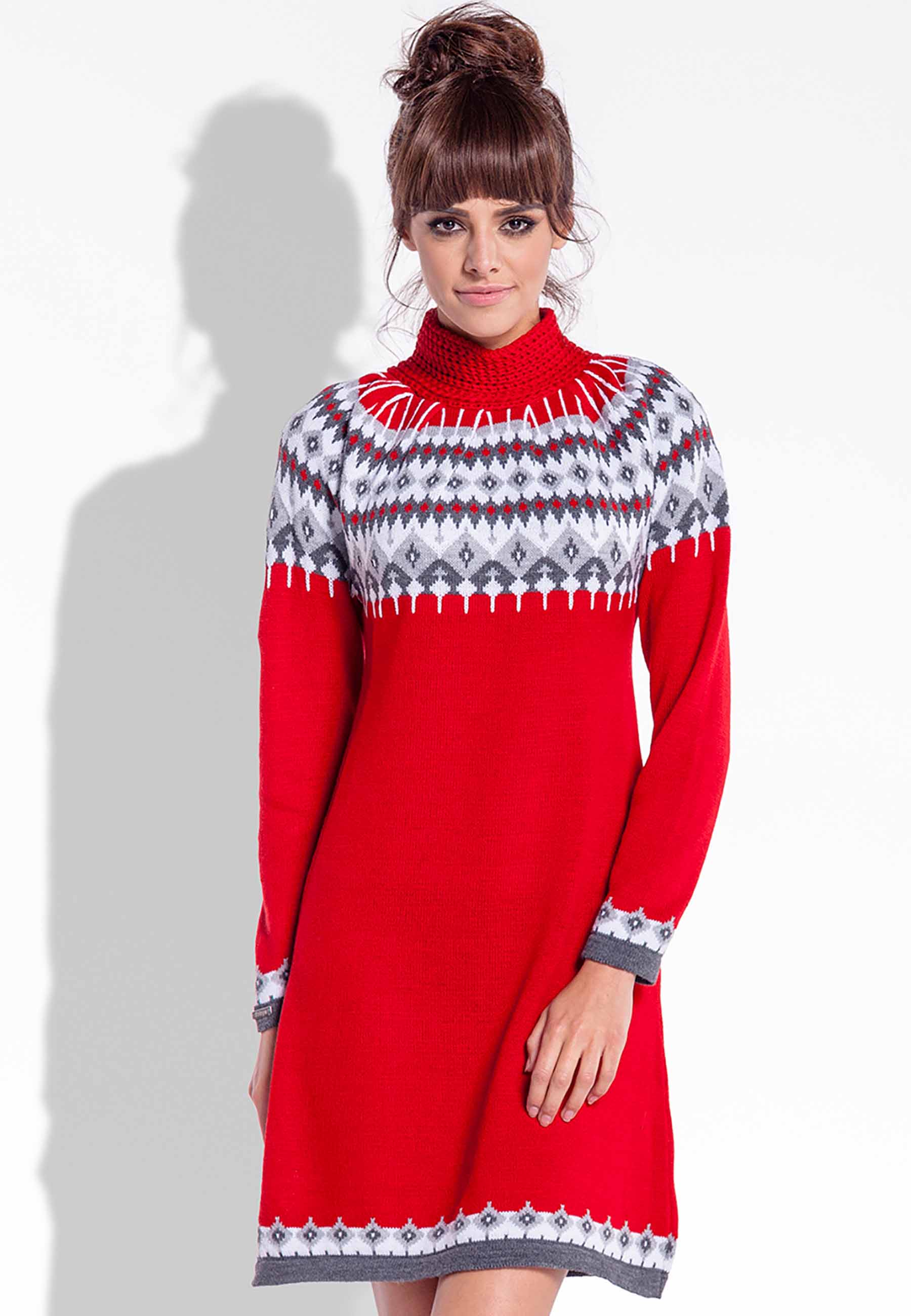 Sukienka swetrowa z półgolfem czerwona