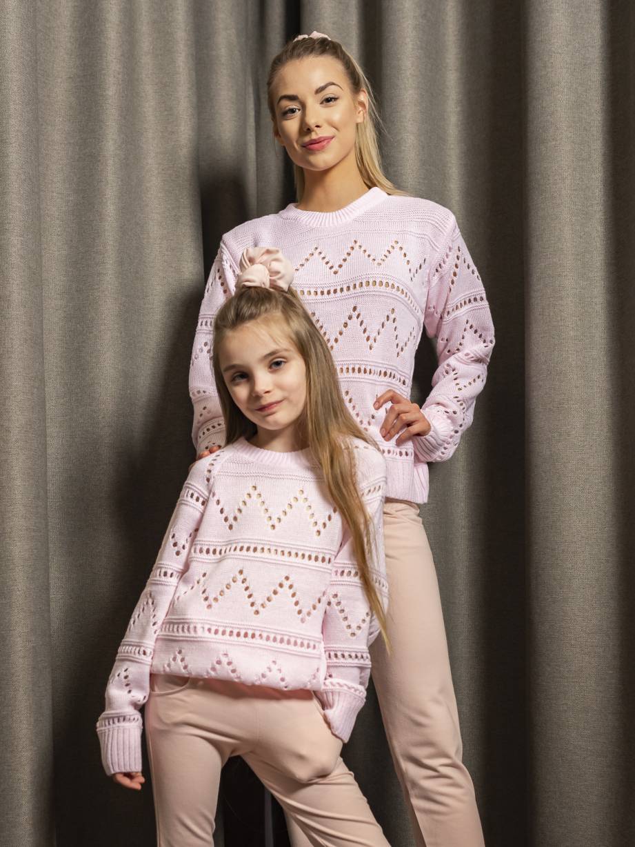 Sweter damski różowy ażurowy wzór