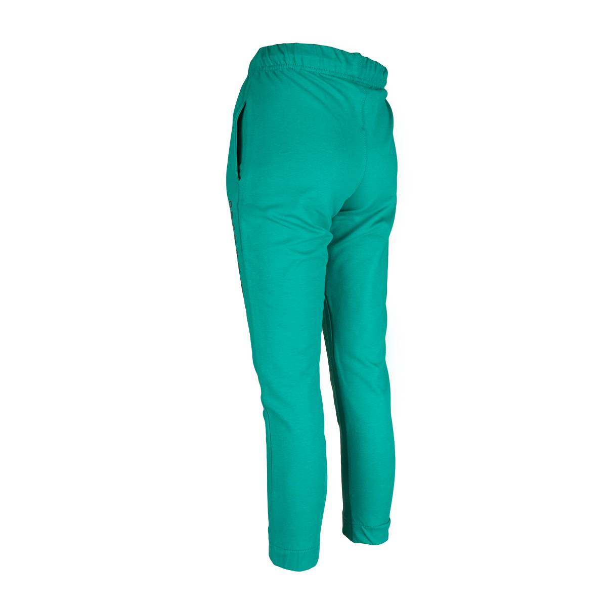 Spodnie dresowe dla chłopca, kolor zielony, aplikacja na nogawce INVASION, Tup Tup