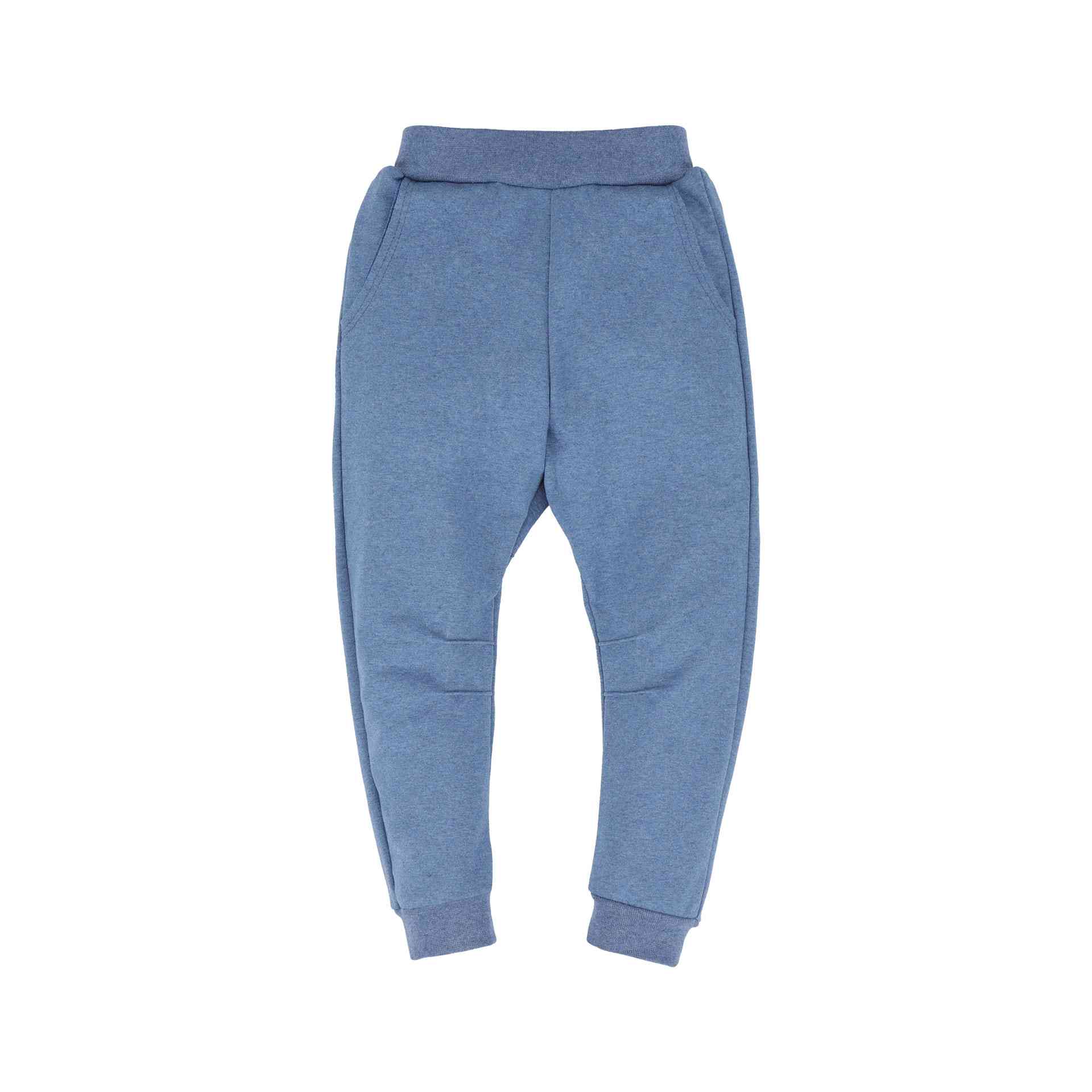 Spodnie dresowe, ocieplane dla chłopca, w kolorze niebieskim z kieszeniami naszytymi z tyłu, Tup Tup
