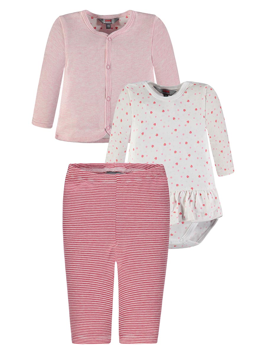 Komplet dziewczęcy, bluza, body i legginsy, różowe paski i serduszka, Kanz