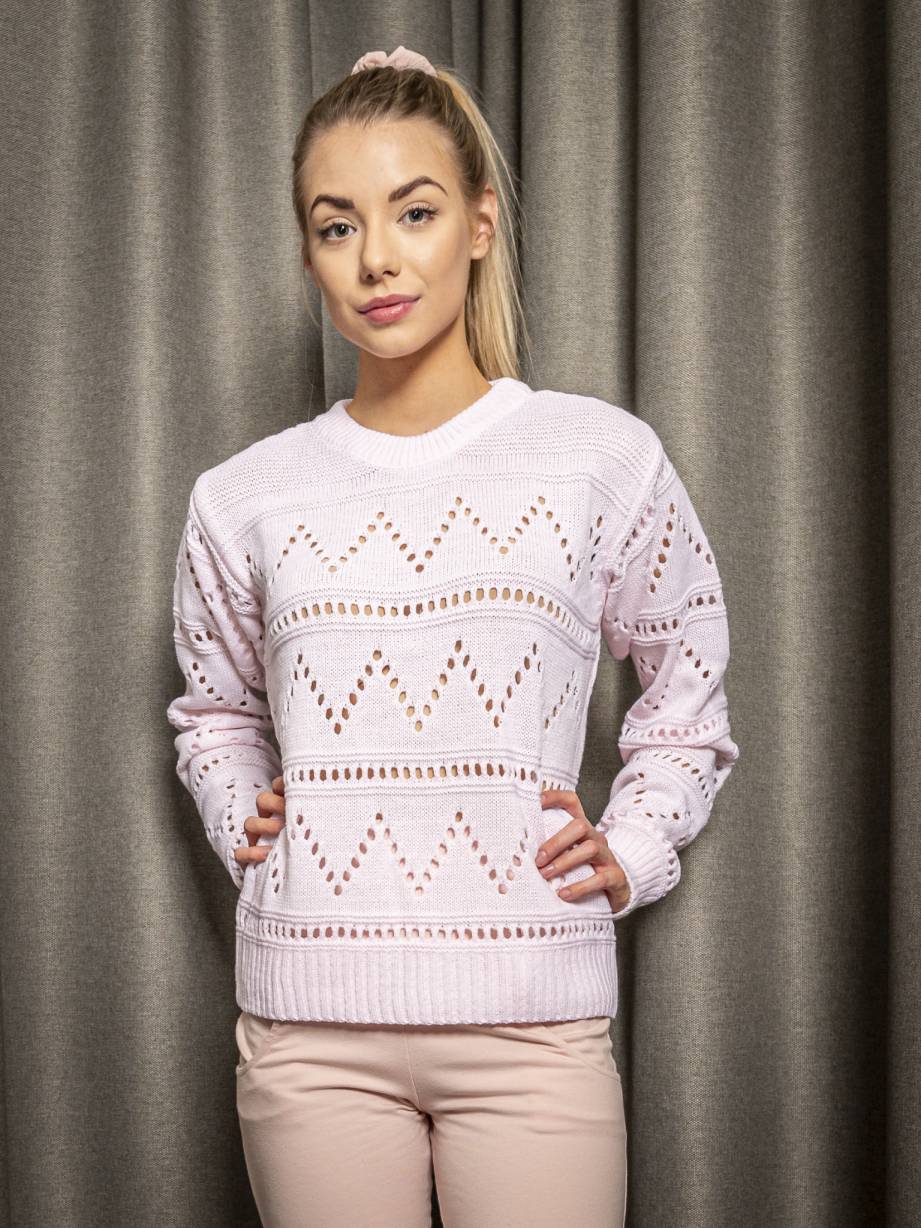 Sweter damski różowy ażurowy wzór