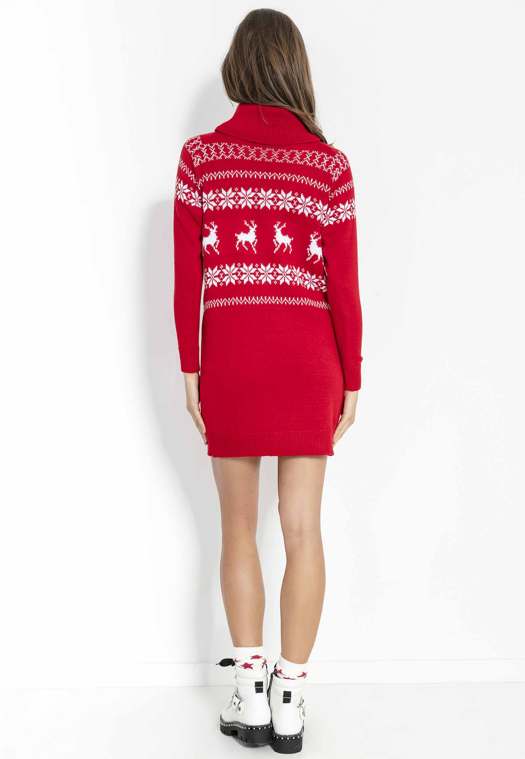Sukienka swetrowa z połgolfem świąteczna czerwona
