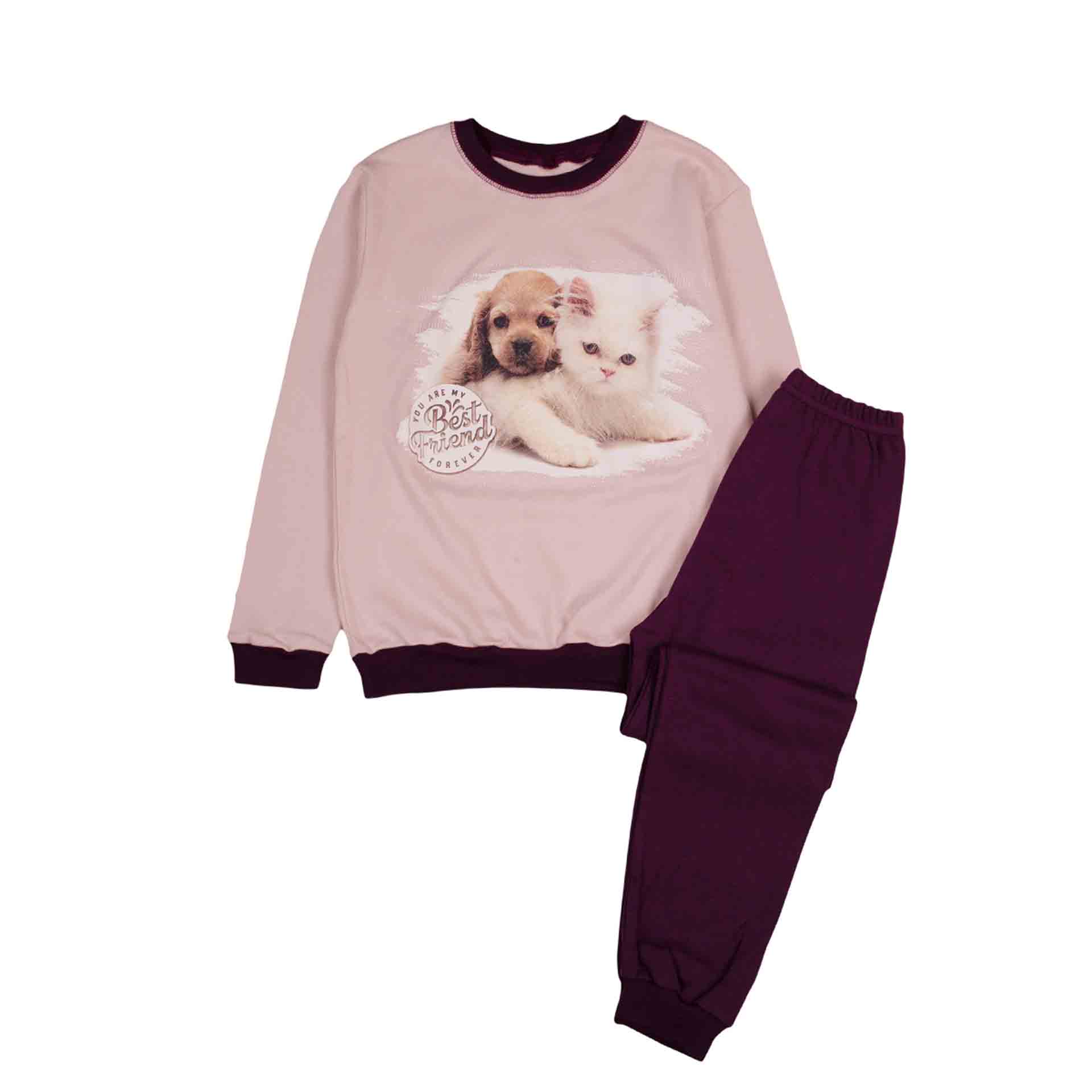 Piżama dziewczęca, różowo-fioletowa, piesek z kotkiem, Tup Tup
