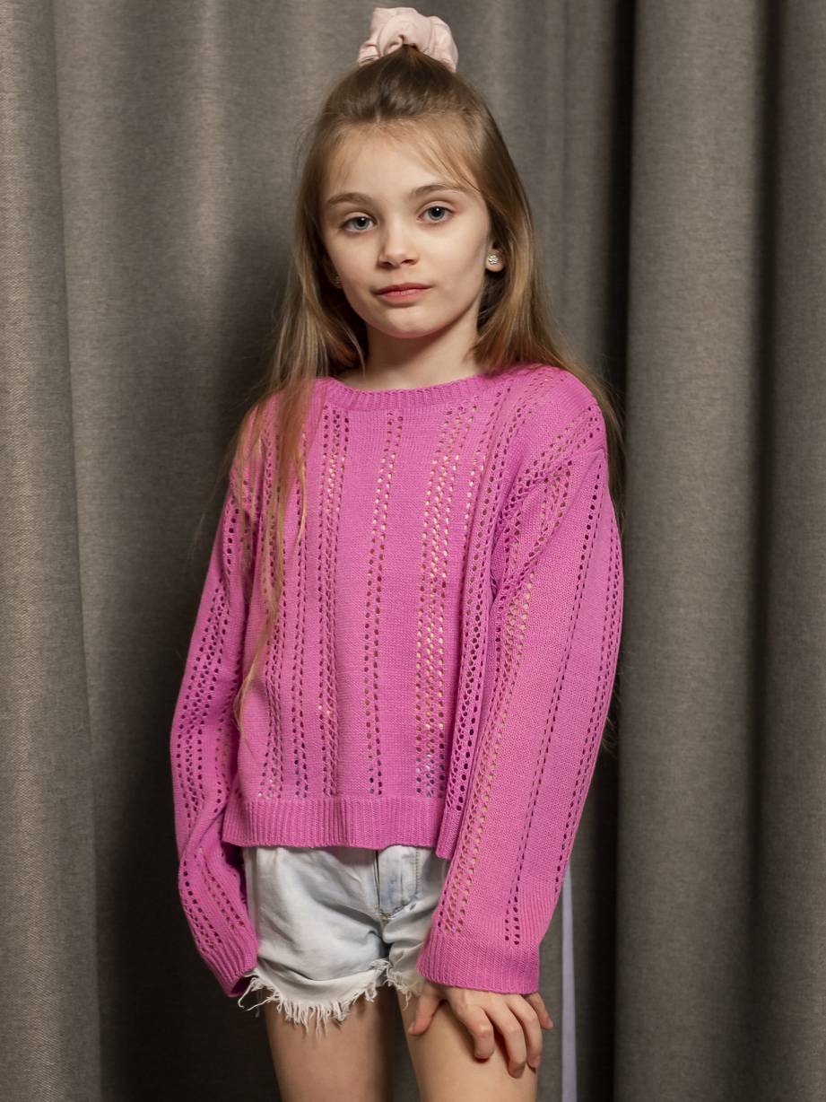 Sweter dziewczęcy różowy ażurowy wzór