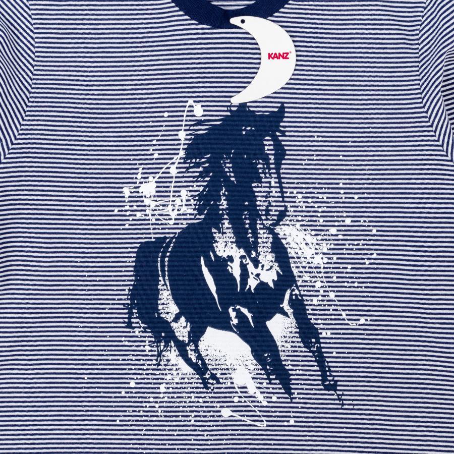 Chłopięca piżama z koniem w granatowo białe paski Kanz