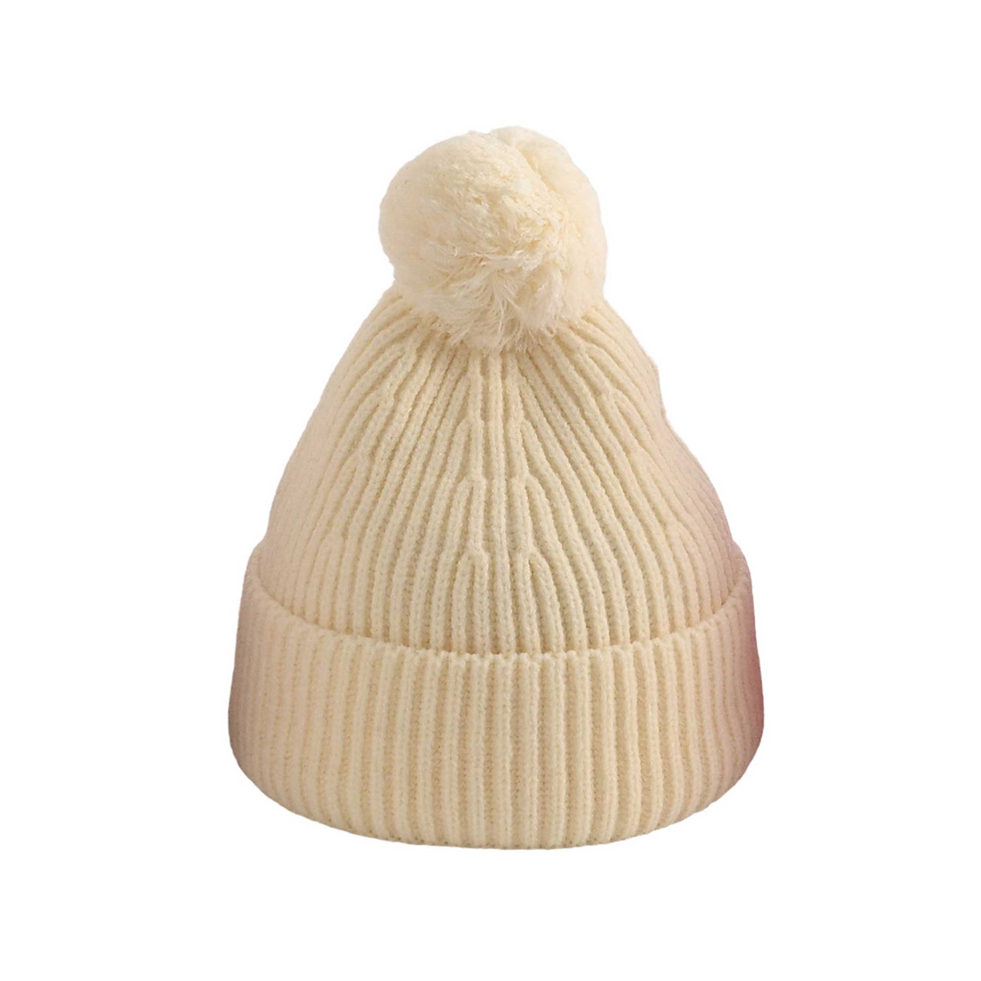 Dziecięca czapka zimowa z pomponem ecru