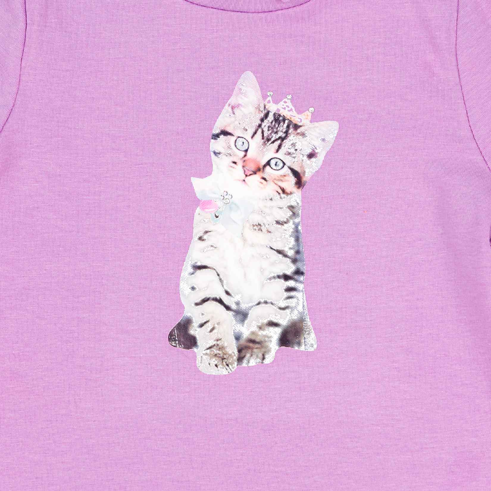 Dziewczęca bluzka z długim rękawem, liliowa, kotek, Olimpias