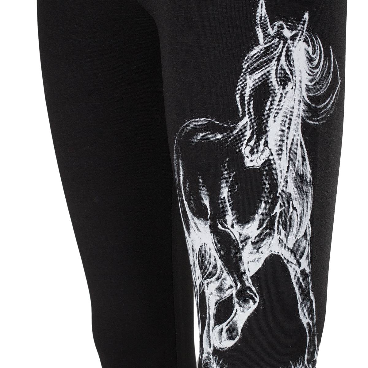 Dziewczęce legginsy, czarne z nadrukiem (czarny koń), Tup Tup