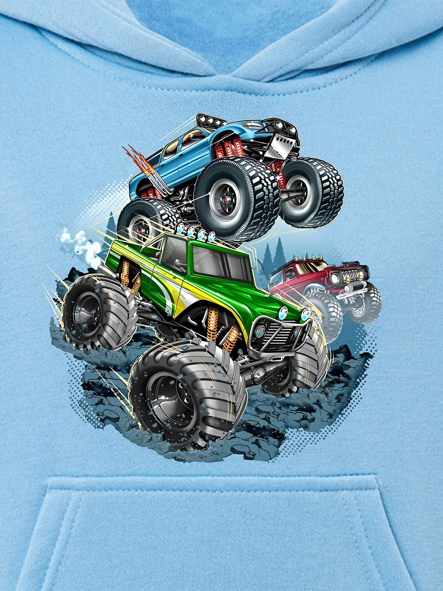 Bluza chłopięca z kapturem błękitna monster truck