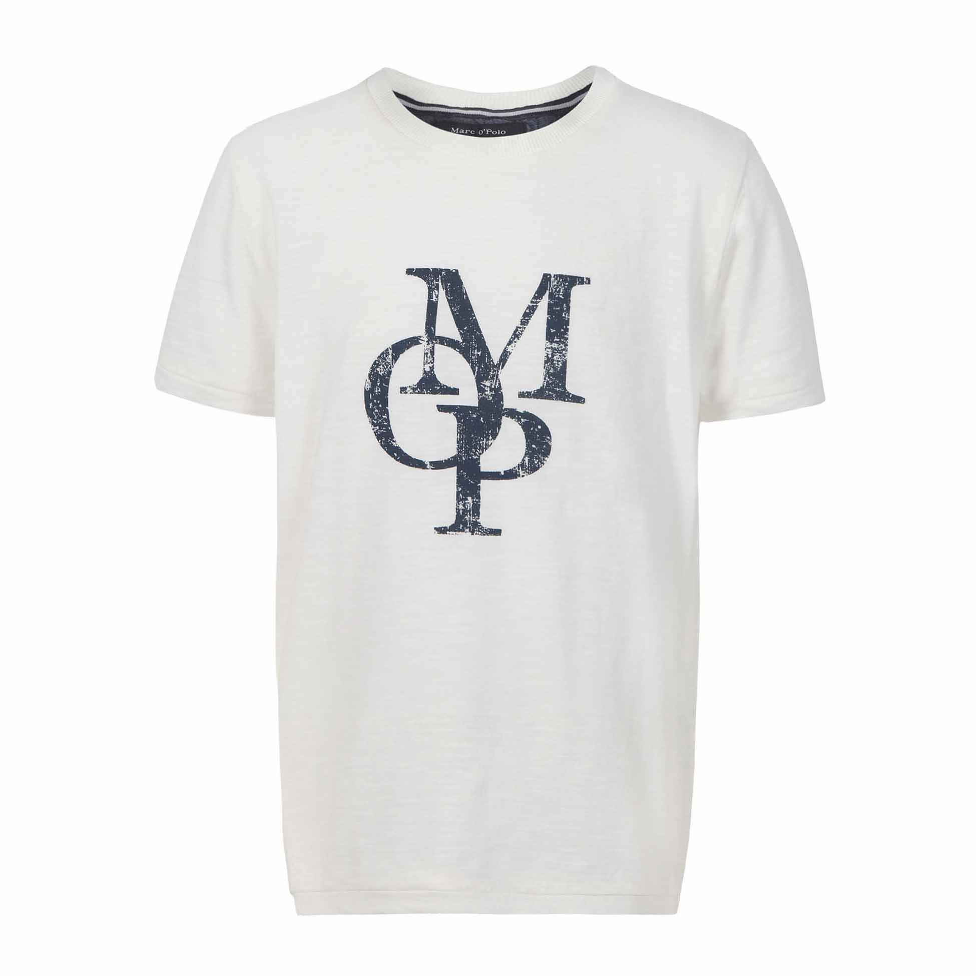 Chłopięcy T-shirt z logo, krótki rękaw, biały, Marc O'Polo