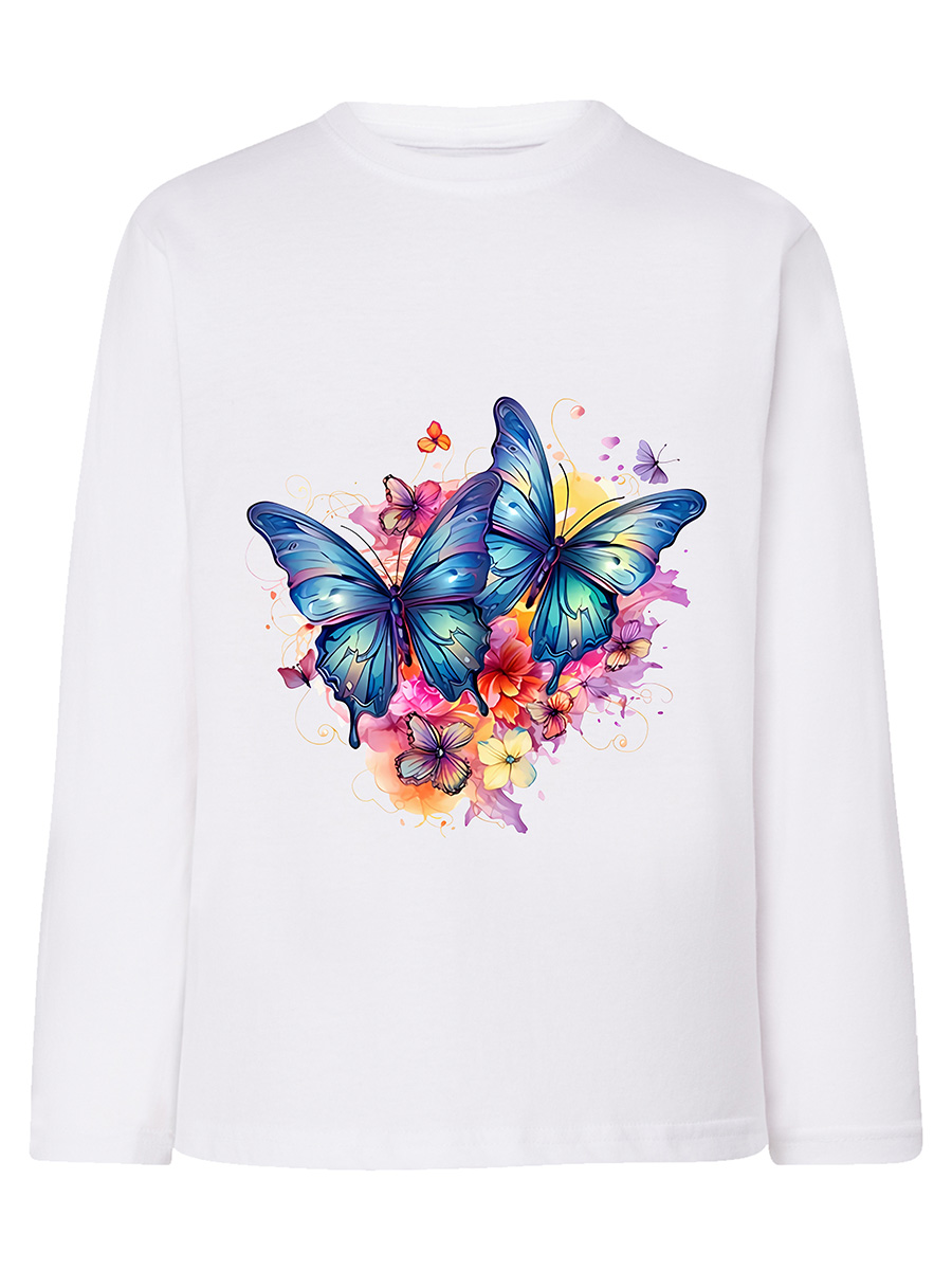 Koszulka dziewczęca z długim rękawem i nadrukiem motyli biała