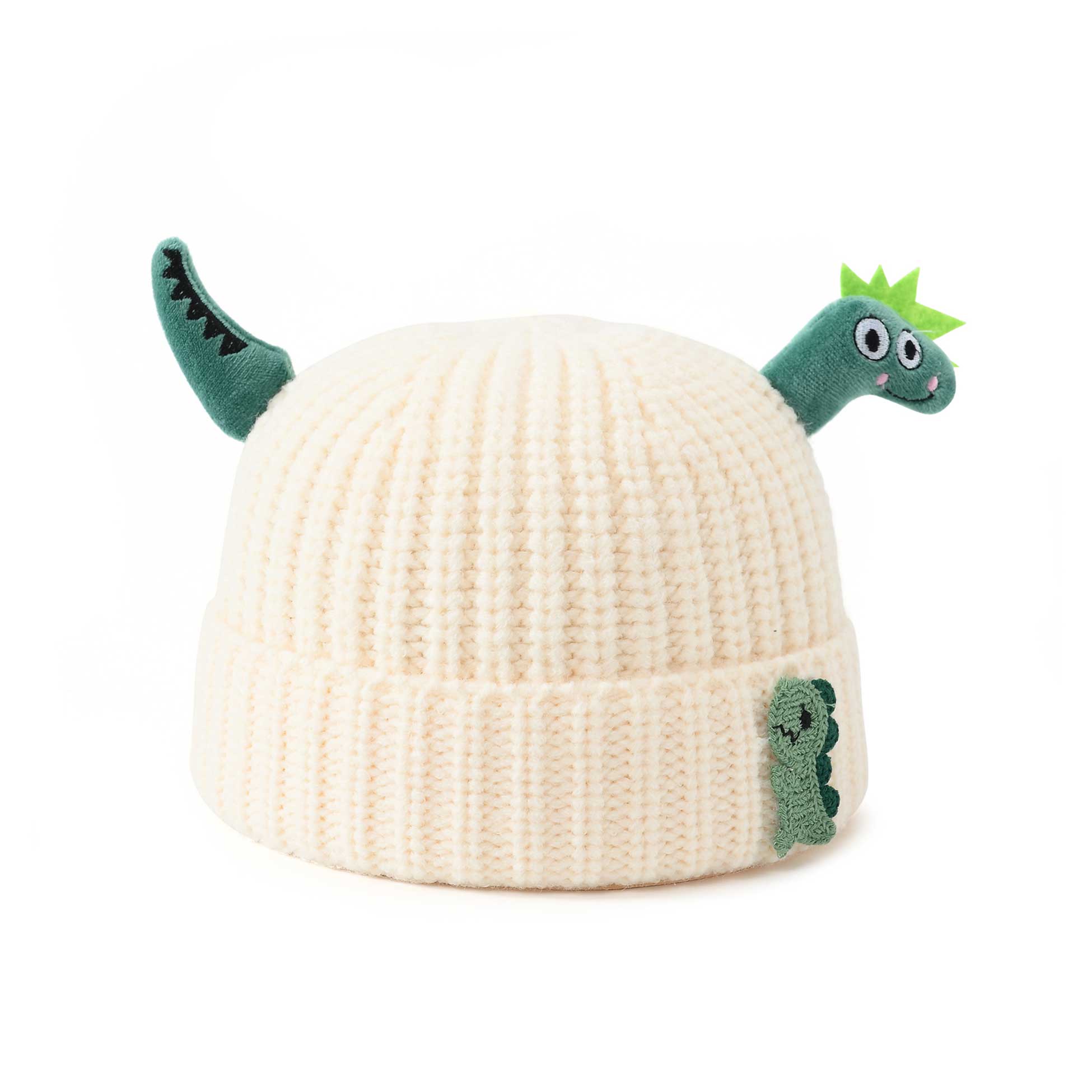 Chłopięca czapka zimowa z dinozaurem 3D ecru