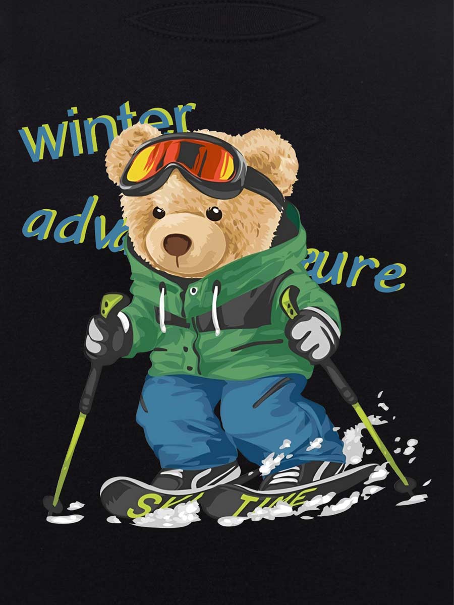 Bluza chłopięca z misiem na nartach czarna