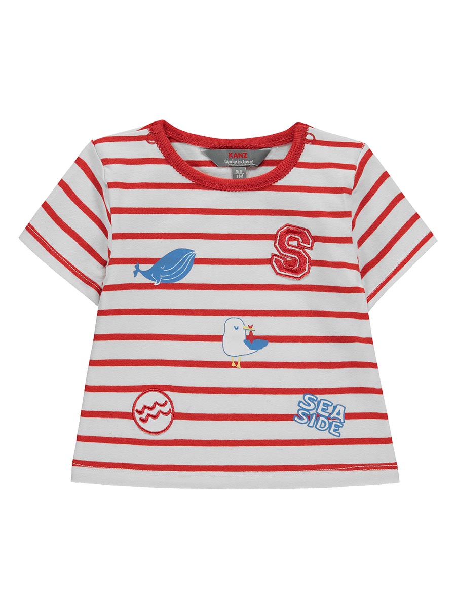 T-shirt niemowlęcy, czerwono-biały, paski, Kanz