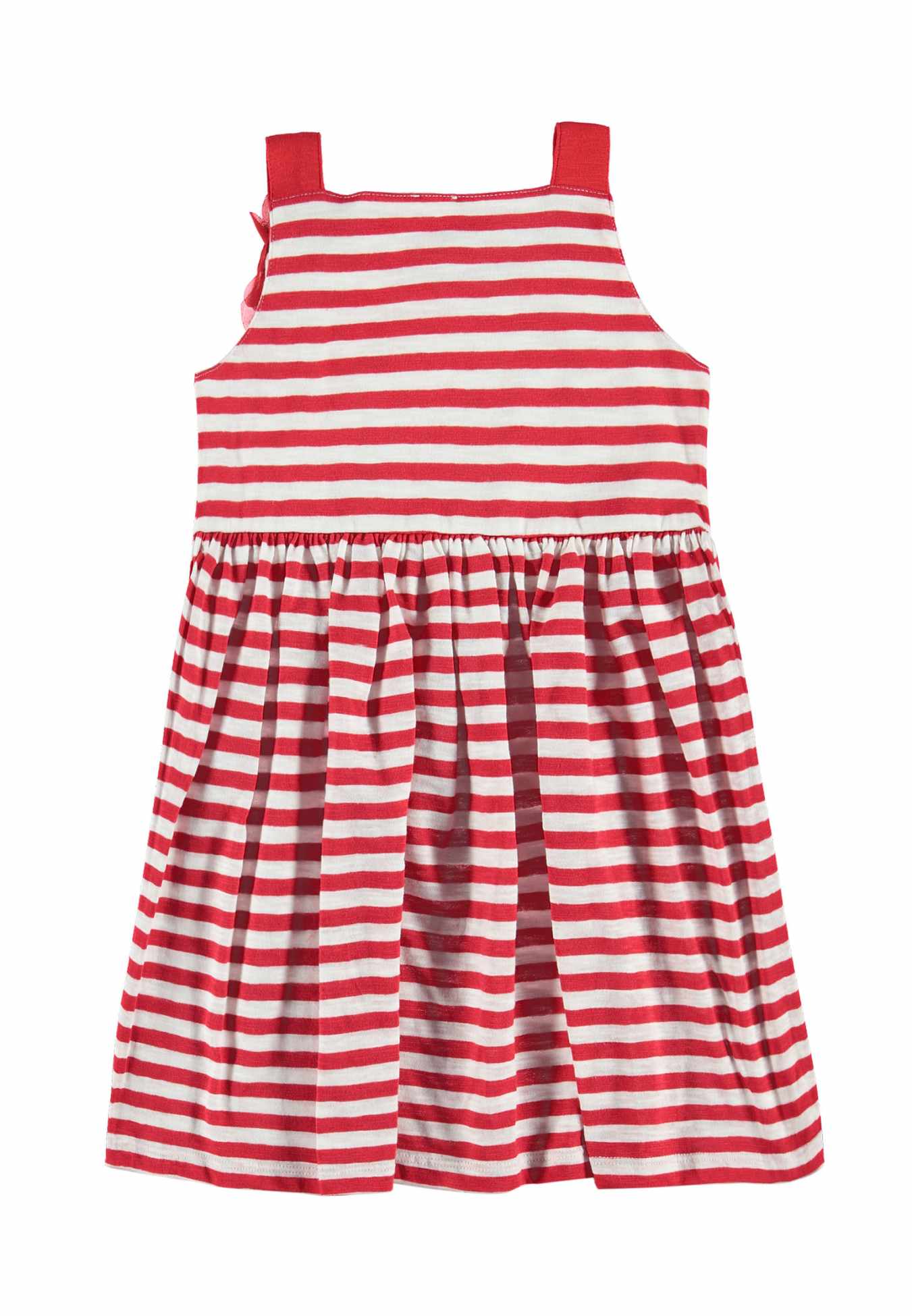 Sukienka dziewczęca bez rękawów, biało-czerwona, paski, Königsmuhle