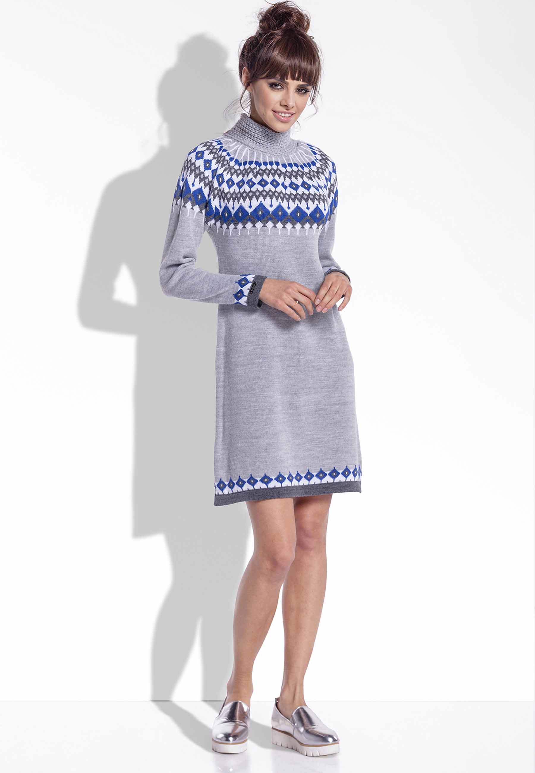 Sukienka swetrowa z półgolfem szara