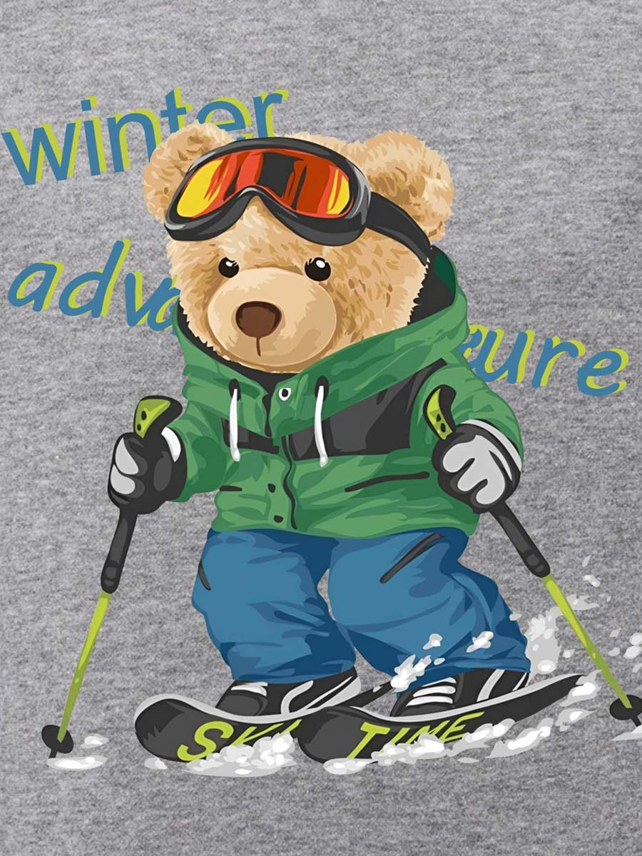Bluza chłopięca z misiem na nartach szara