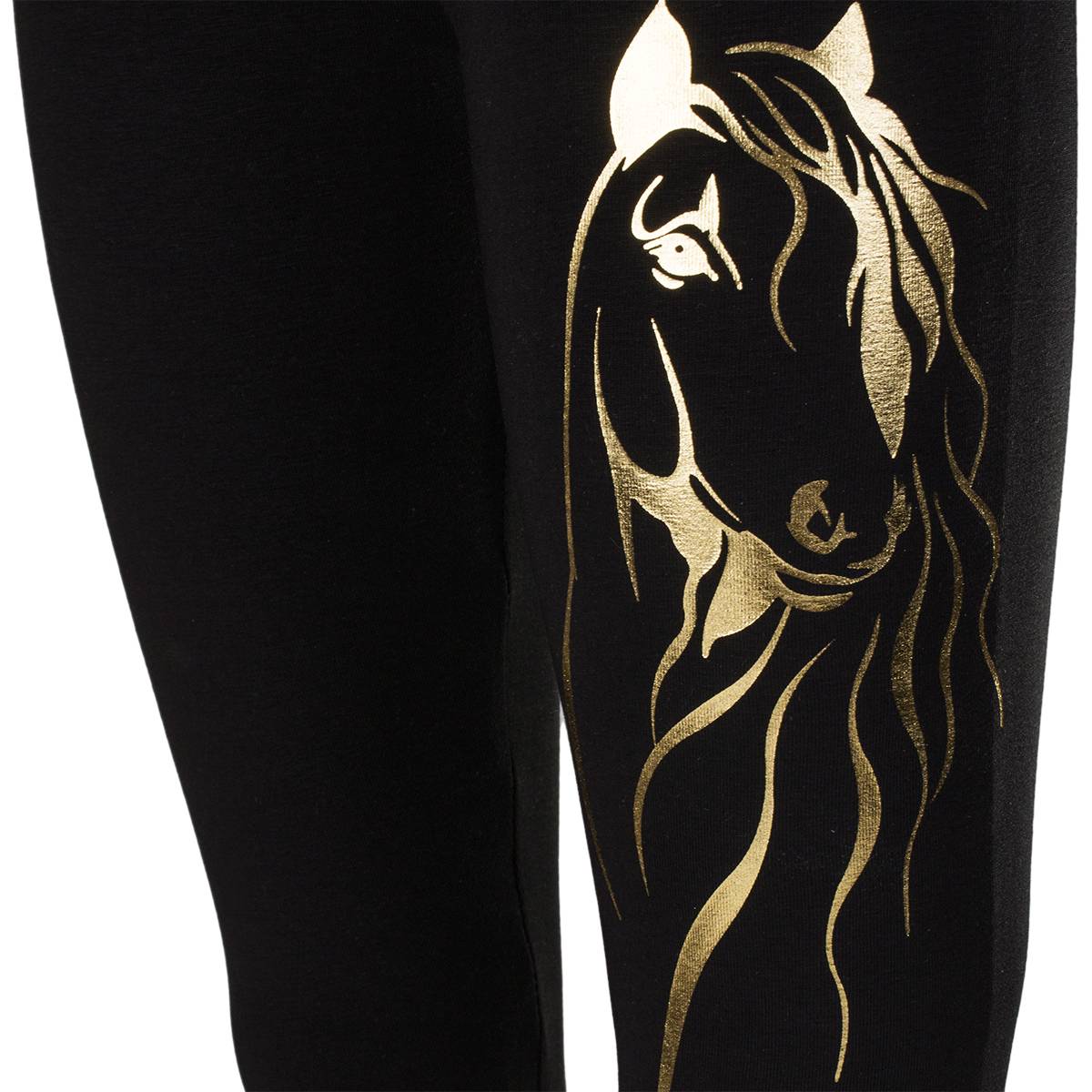 Dziewczęce legginsy, czarne z aplikacją z koniem, Tup Tup